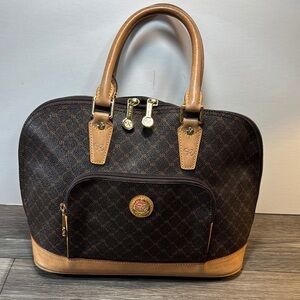 Rioni Brown and Tan Handbag with Gold Accents